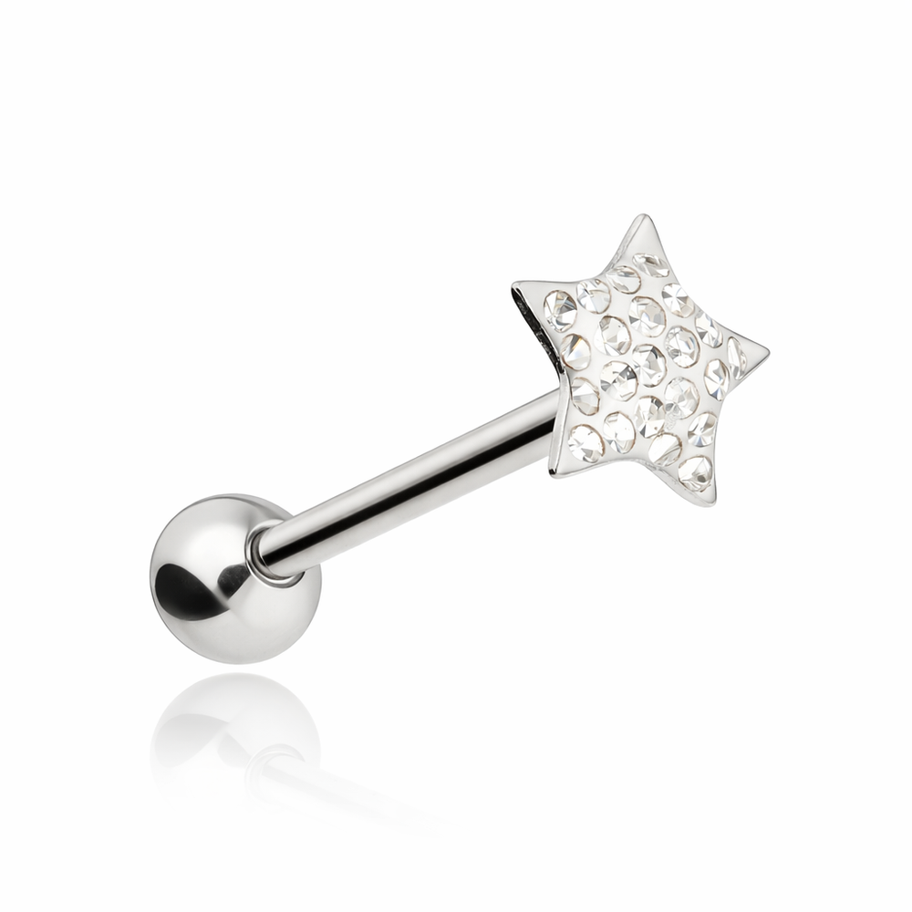 Tongue barbell white crystal star - KJ-058