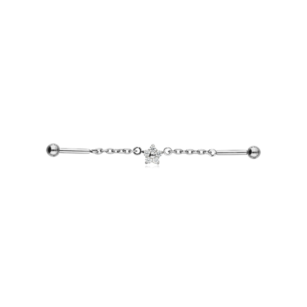 Titanium earring with chain and white zirconia - silver - TSZ-019