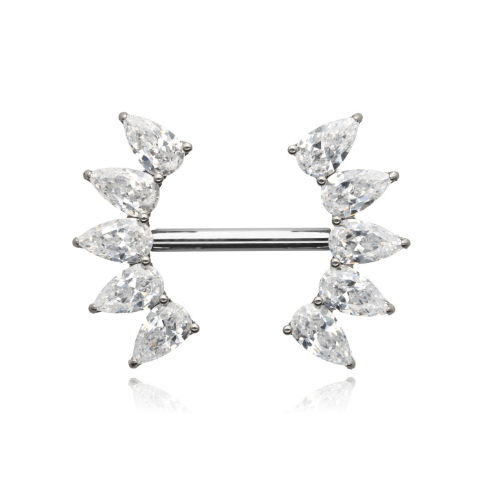Titanium nipple piercing with white zircons - sterling silver - TI-013