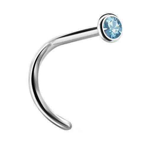Titanium nose screw with a blue cubic zirconia - TN-011
