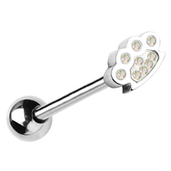 Tongue earring silver caster with iridescent crystals - KJ-009
