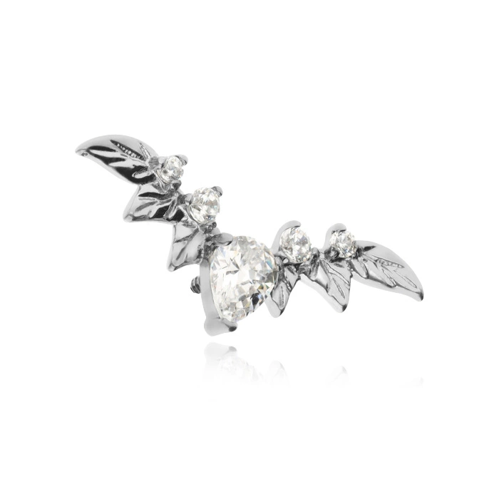 Titanium attachment cluster leaves with white zircons - silver - TNA-055