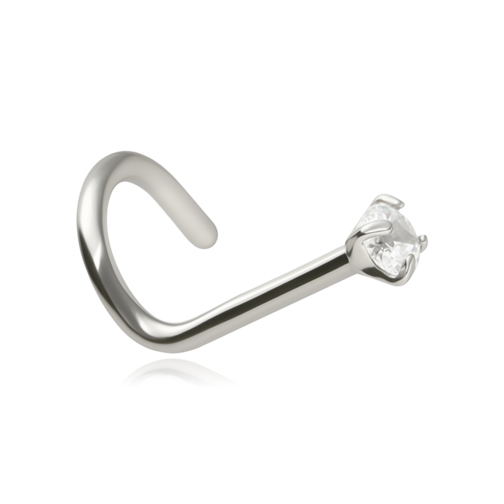 Nose screw with white zirconia - silver - NS-006