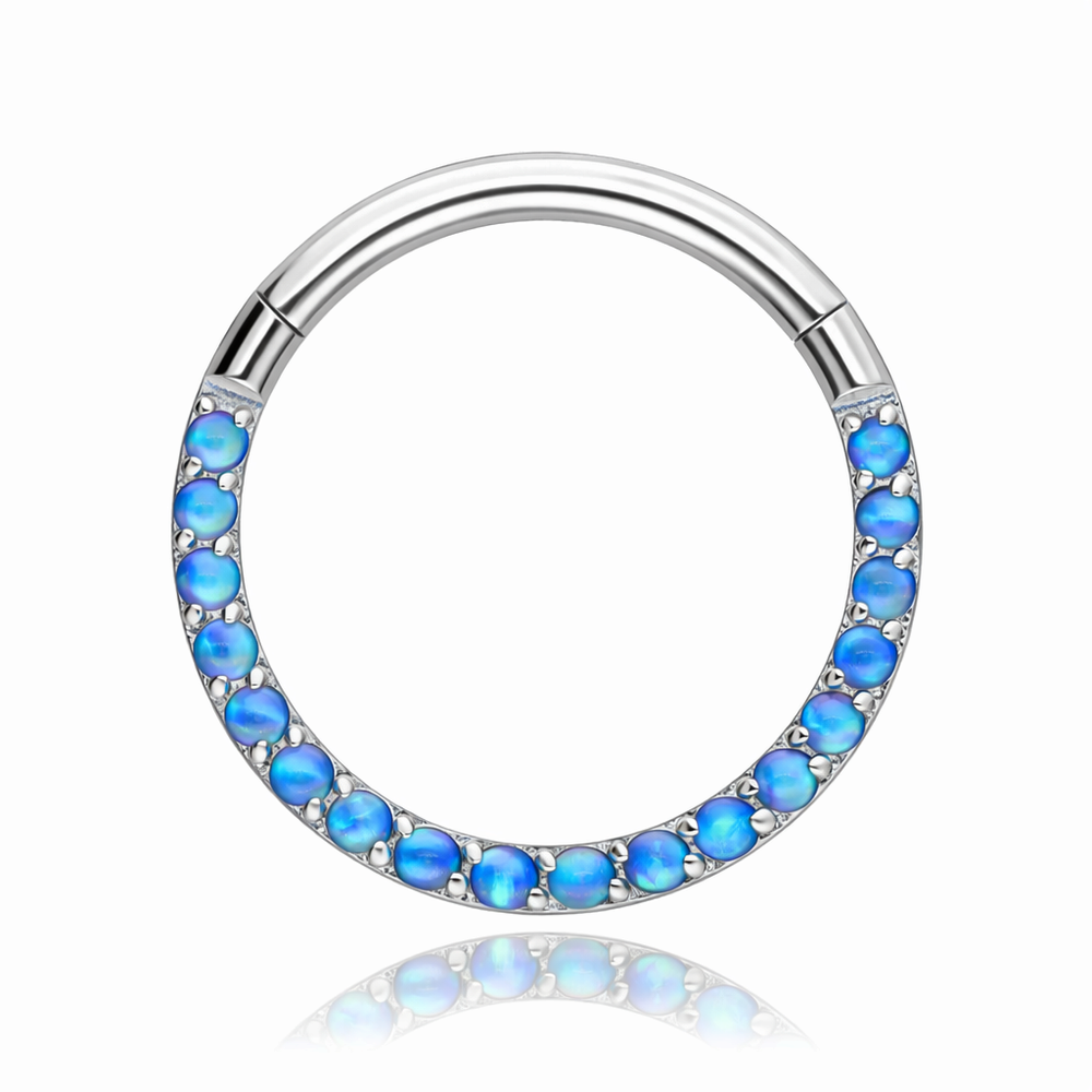 Titanium cliker ring with blue opal - OP05 - TK-021