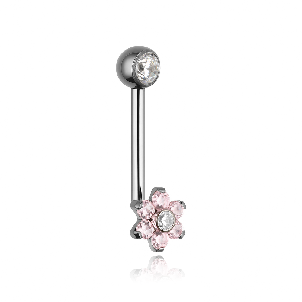 CHRISTINA L flower intimate titanium earring with pink and white cubic zirconias - TI-002