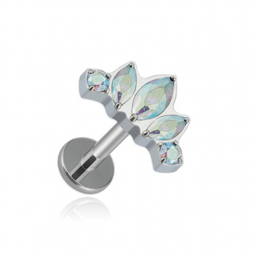 Titanium labret cluster silver with iridescent zircons