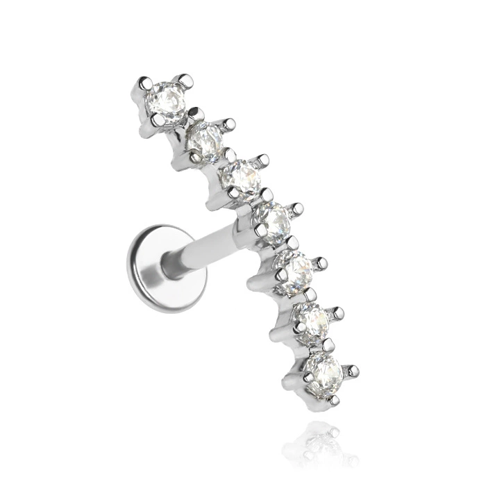 Labret cluster earring with white cubic zirconia - silver - LGW-050