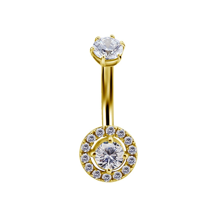 Belly button ring - 18K gold with white zircons - GD18K-032