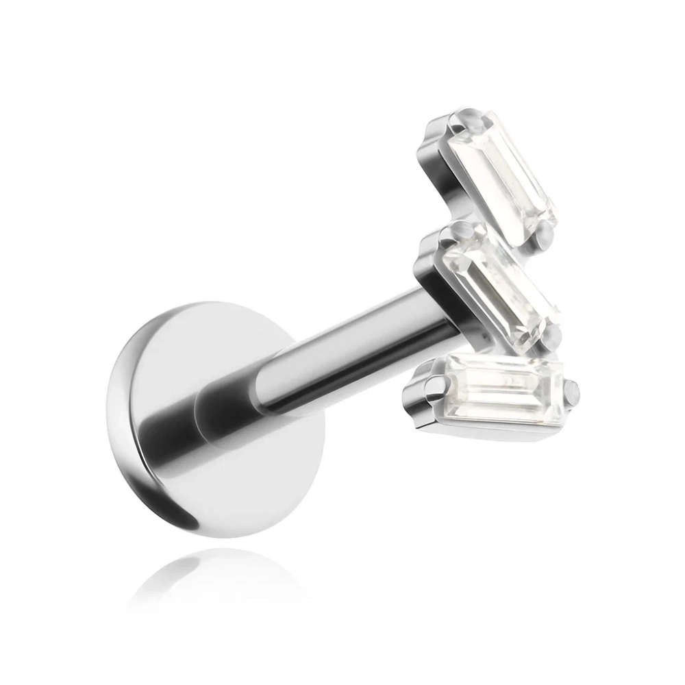 Titanium labret with white zircons - silver 