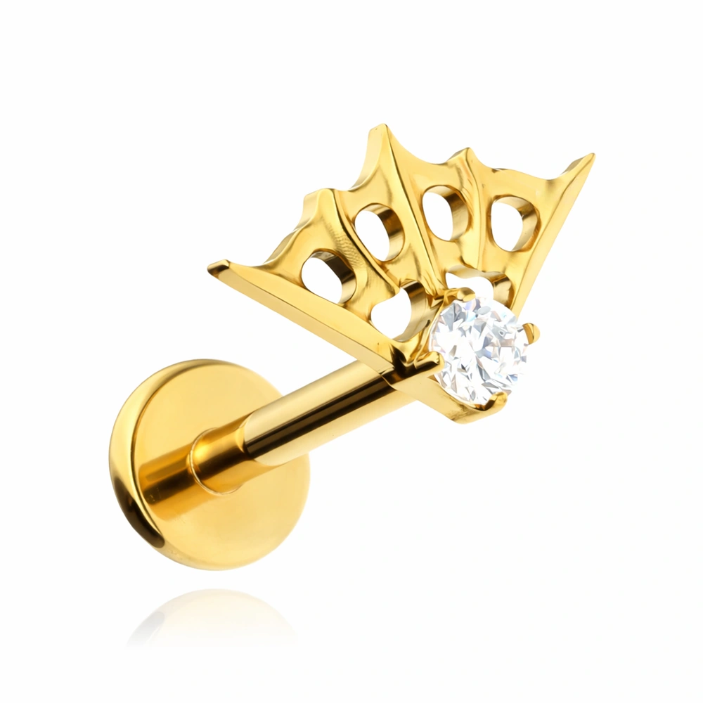 Titanium labret spider web with white zirconia - gold