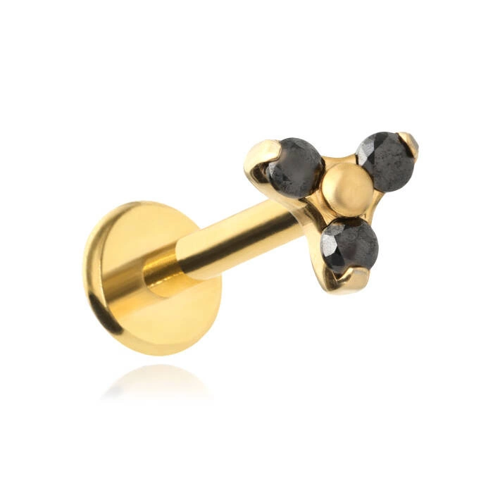 Titanium gold labret with three black zirconias 