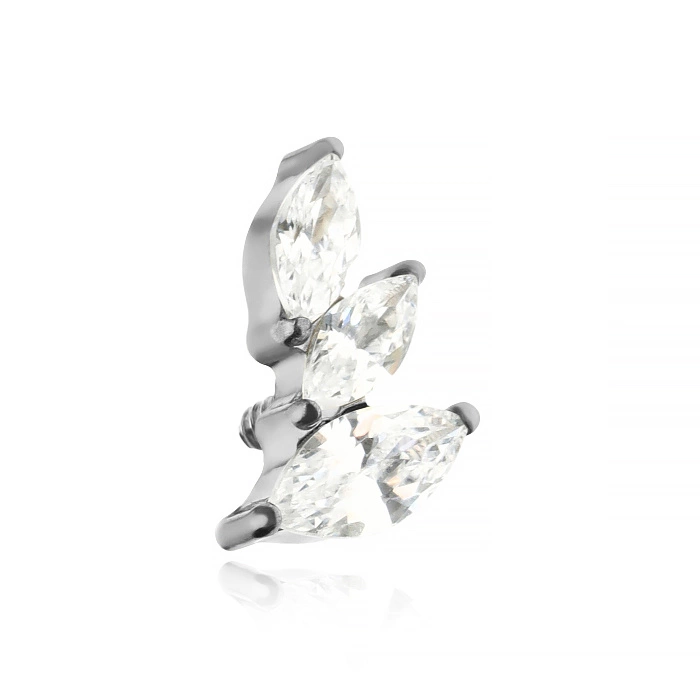 Titanium attachment with white zircons left - silver - TNA-134