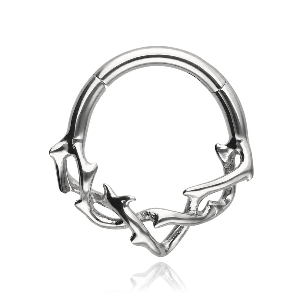 Titanium piercing ring clicker with zirconia and opals - silver - TK-103