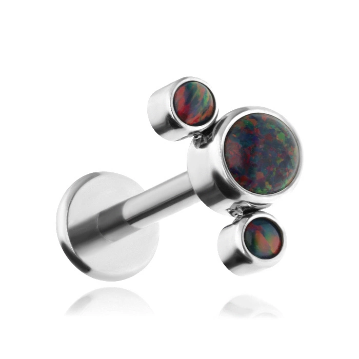 Titanium labret with black opals OP33 - silver
