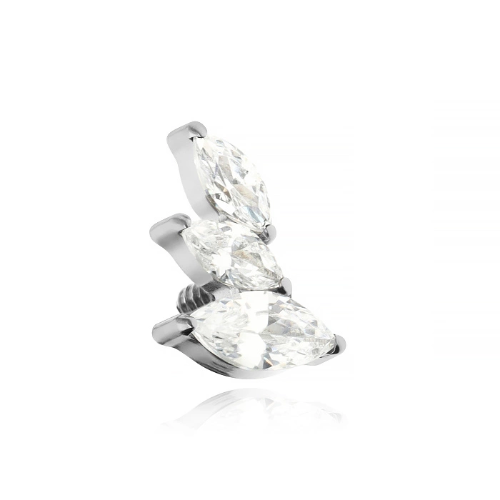 Titanium attachment with white zircons right - silver - TNA-134