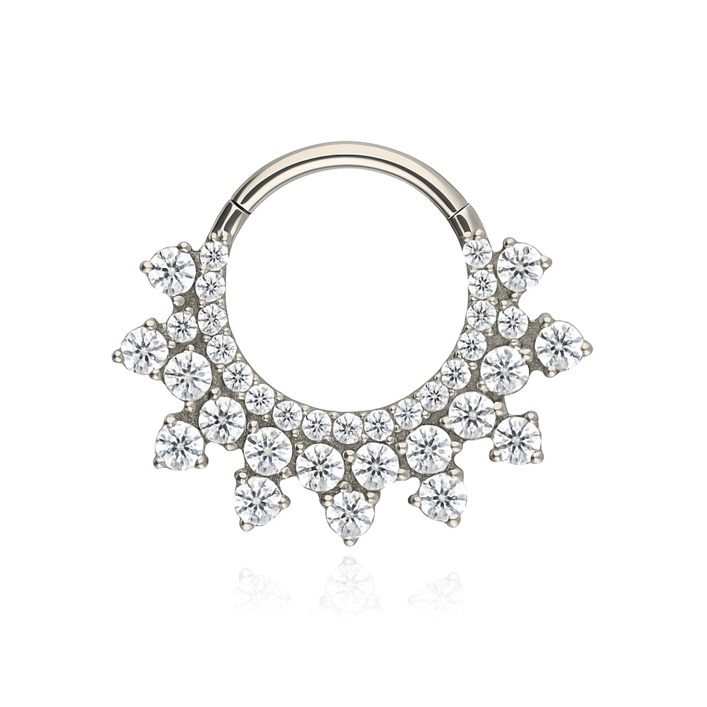 Titanium earring clicker with pink zircons - silver - TK-099