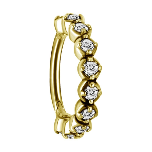 Clicker hoop ring with white zircons - gold - K-006