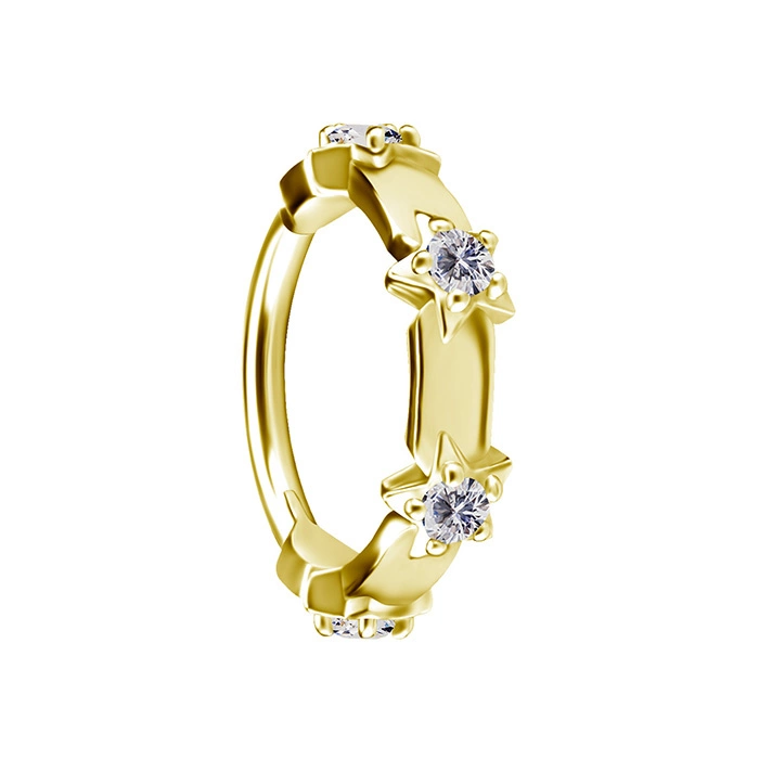 Piercing ring clicker stars with white zircons - CoCr NF - gold - K-073