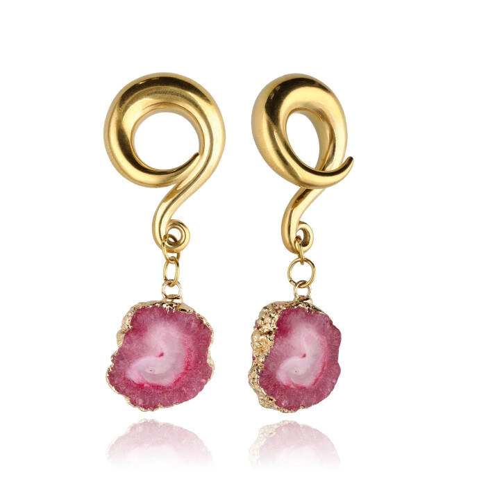 Ear weights with pink agate - gold - pair - PT-185