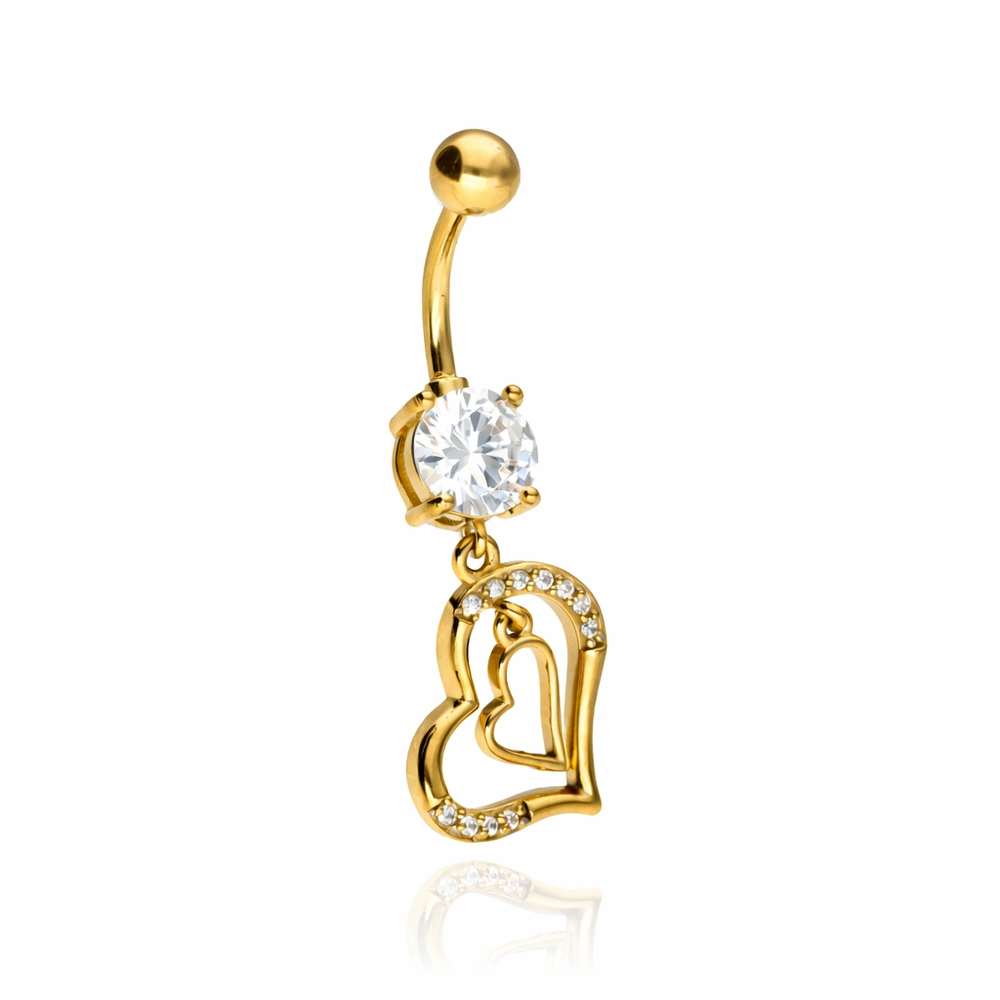 Belly button ring - hearts - gold - KP-020