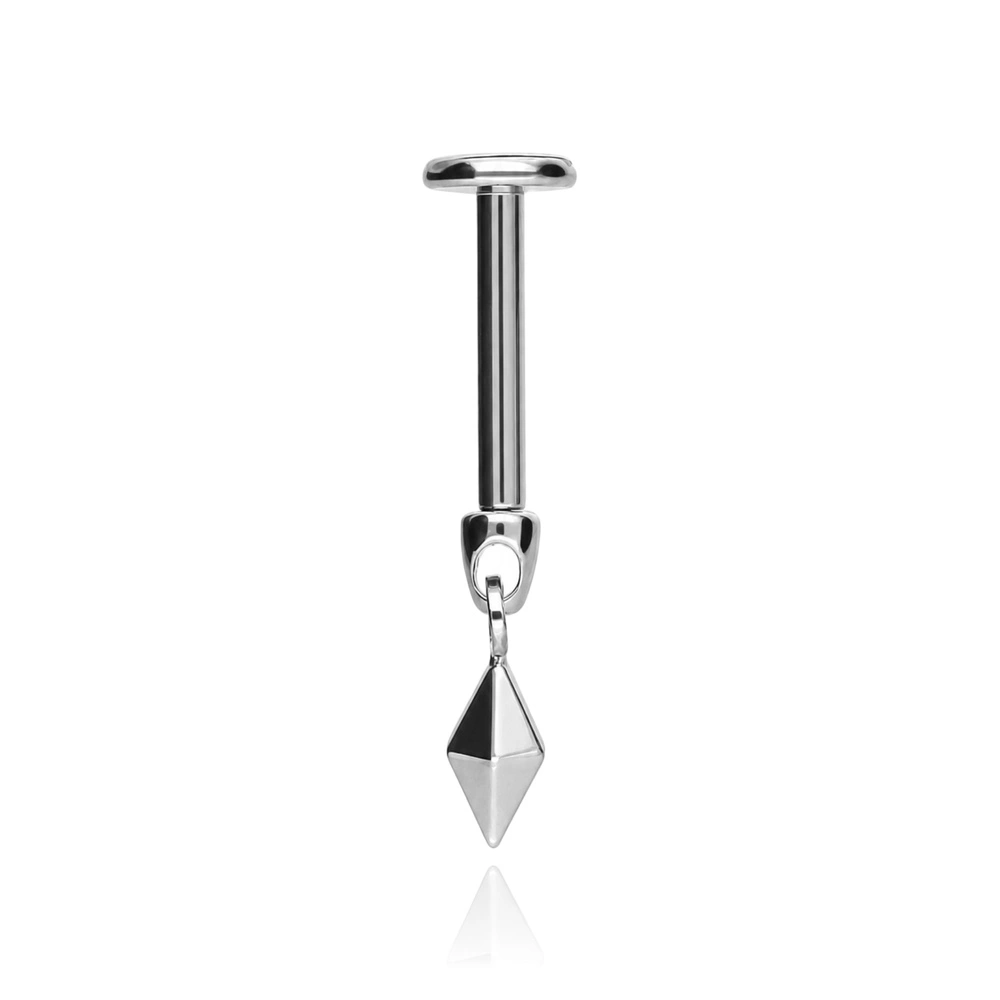 Titanium labret PUSH IN with a blue iridescent decoration - silver