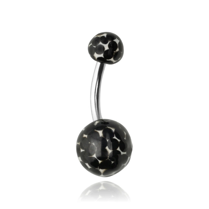 Belly button ring - black  crystals - KP-002