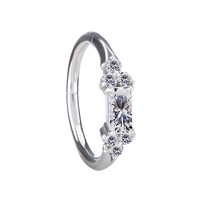 Piercing ring clicker decorative with white zircons - CoCr NF - silver - K-075