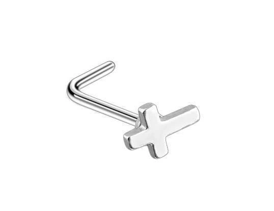 Decorative nose stud - silver cross - NS-019