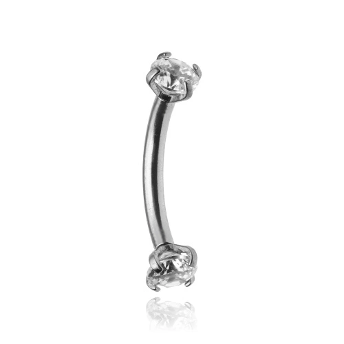 Earring curved barbell with white zircons - silver - B-003