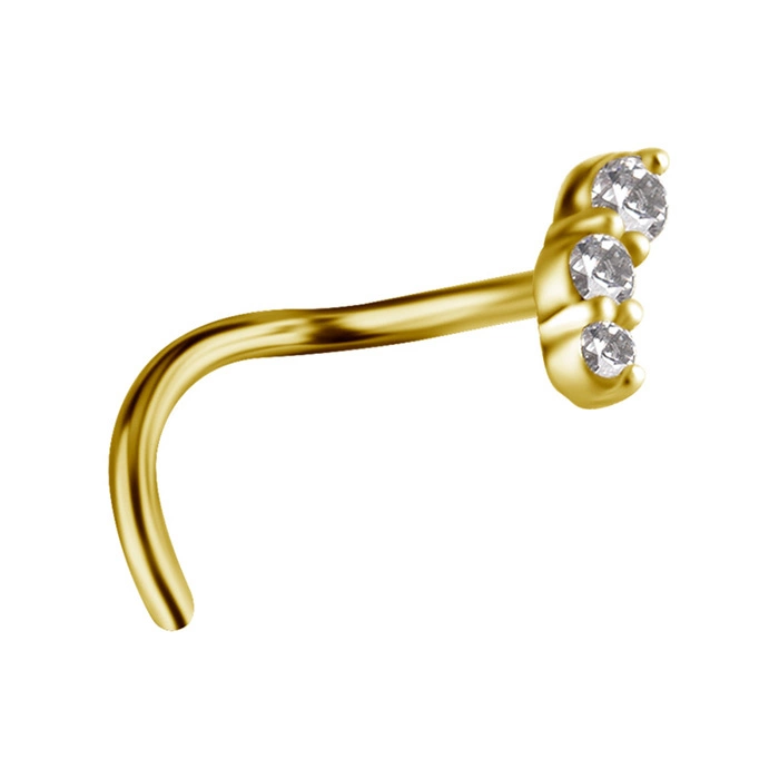 Nose screw 18K gold with white zircons - right - GD18K-067