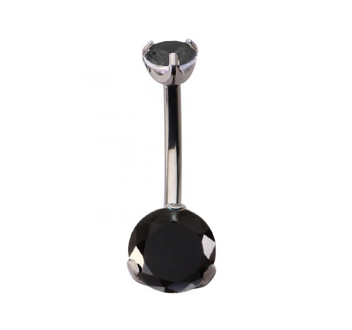 Titanium Belly button ring with black zirconia - TPP-014