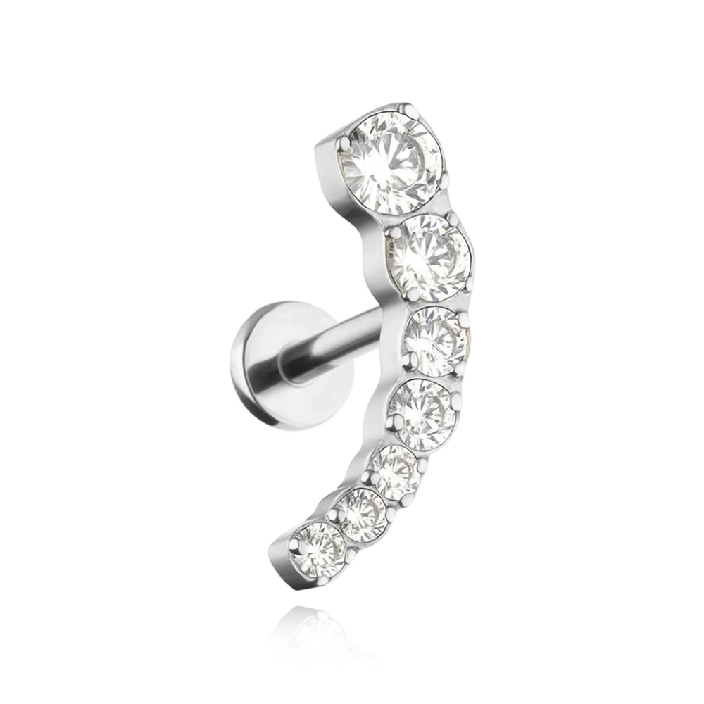 Titanium labret with white zircons - silver