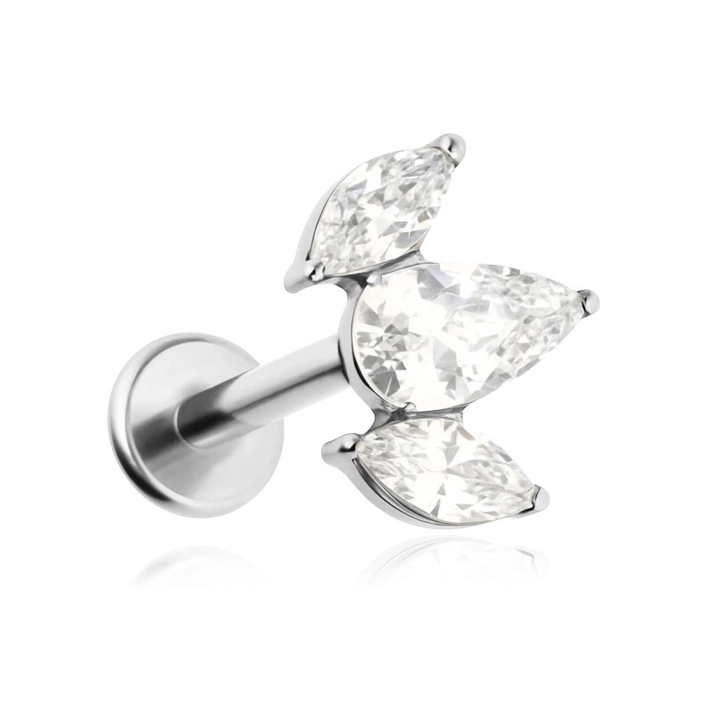 Titanium labret with white zircons - silver