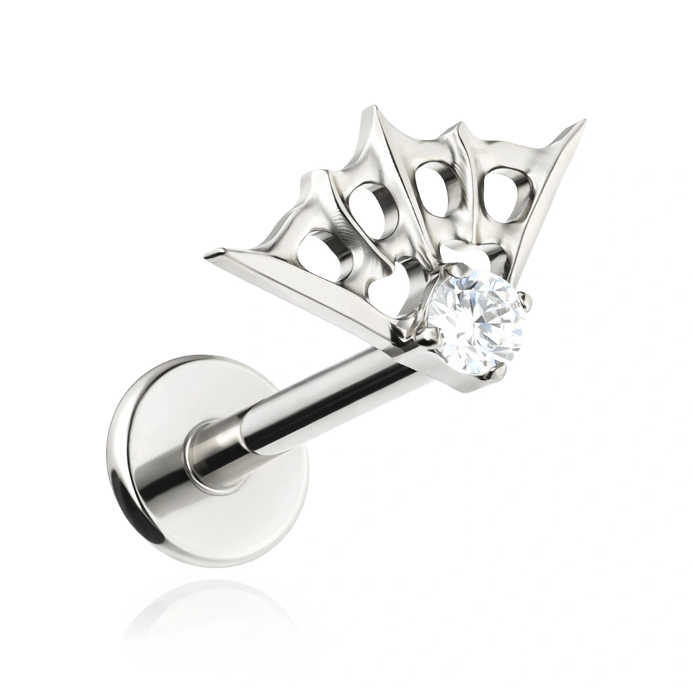 Titanium labret spider web with white zirconia - silver