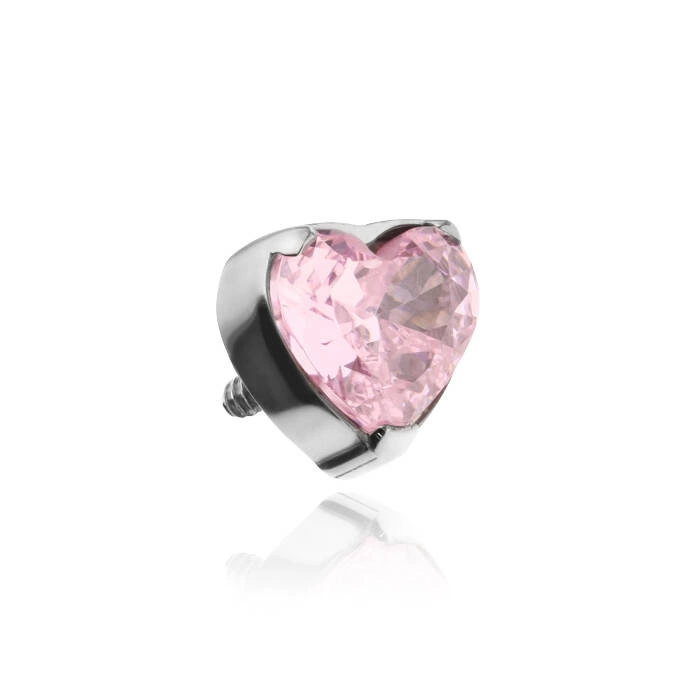 Titanium attachment heart with pink zirconia - sterling silver - TNA-123