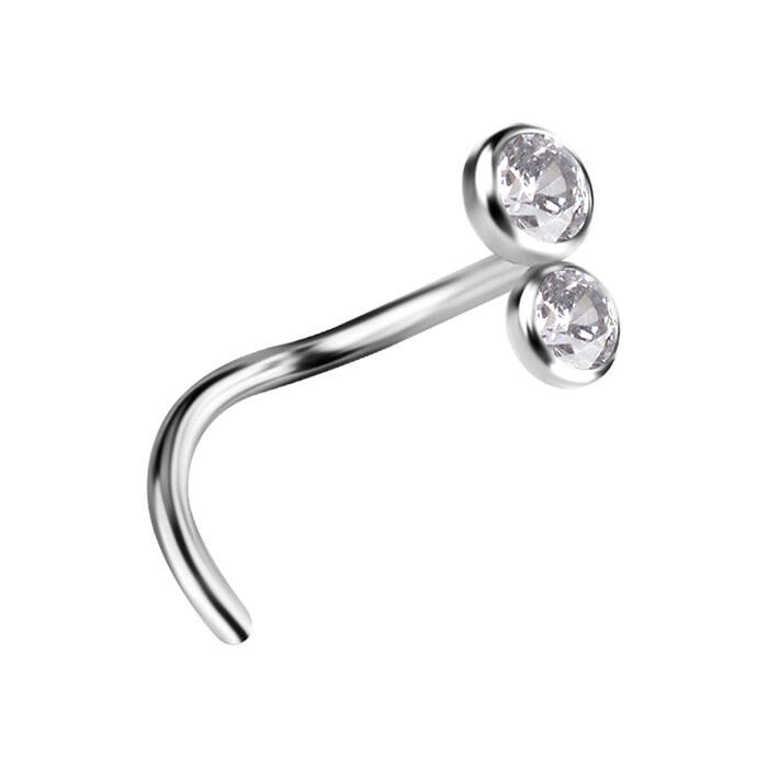 Titanium nose screw decorative with white zirconia - TN-036