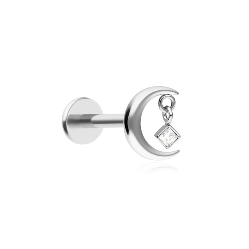 Titanium labret moon with white zirconia - silver 