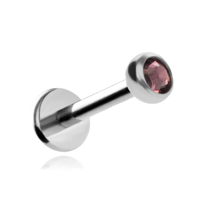 Titanium labret with dark pink premium crystal - silver 