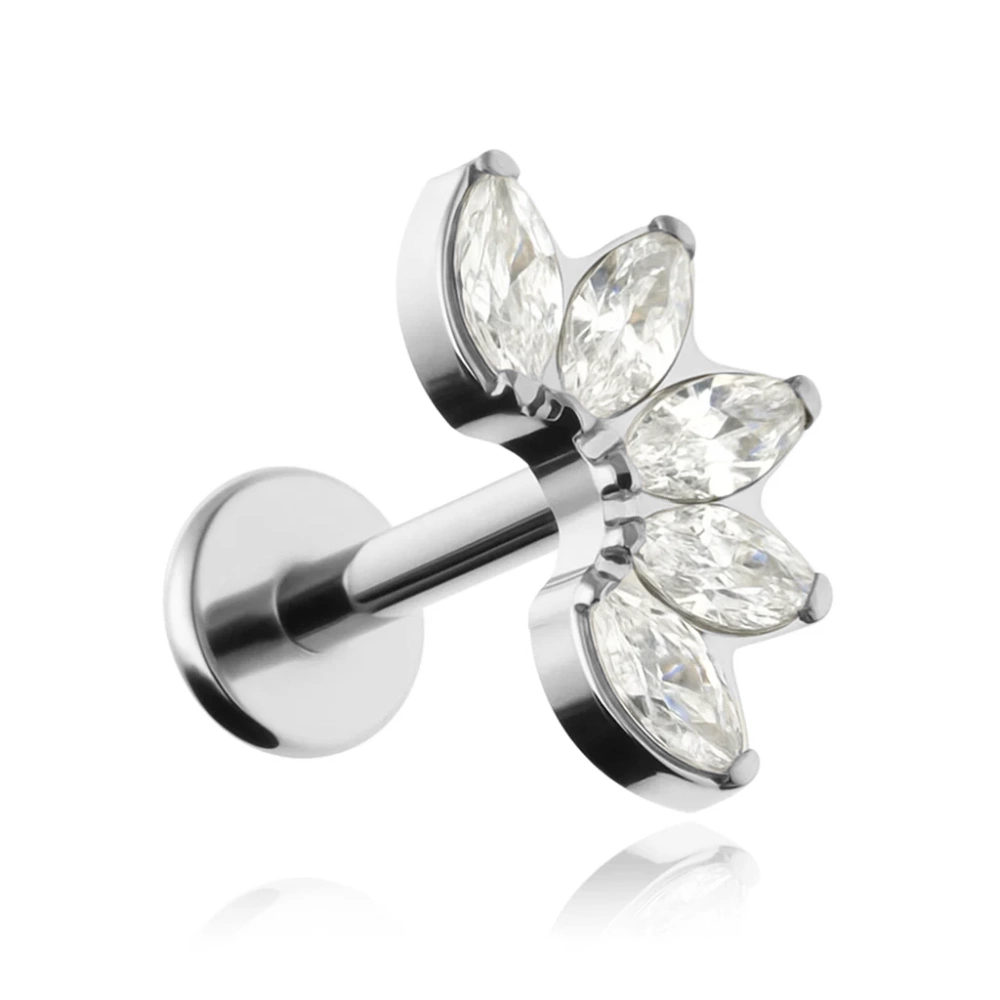 Titanium labret with white zircons - silver