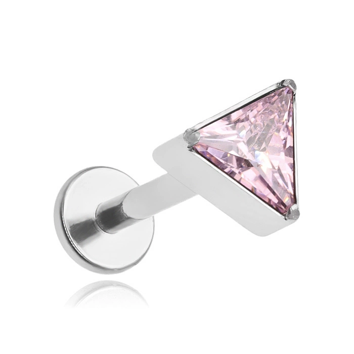 Titanium labret triangle with pink zirconia