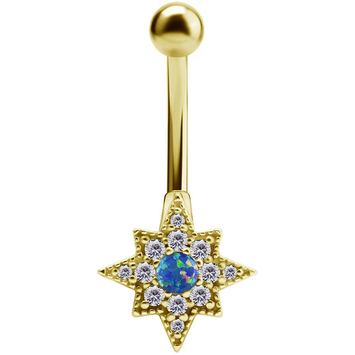 Gold Belly button ring with blue opal - KP-026