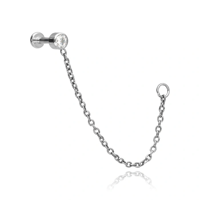 Titanium labret PUSH IN with a blue iridescent decoration - silver