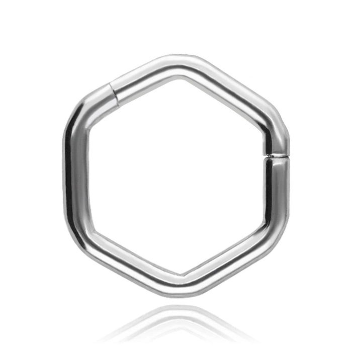 Titanium piercing ring clicker hexagon - silver - TK-068