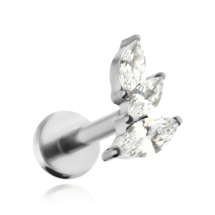 Titanium labret with white zircons left - silver