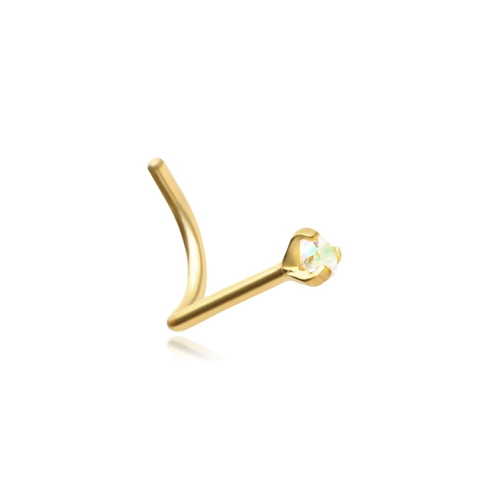 Titanium nose stud Premium Zirconia gold with iridescent zirconia - TN-018