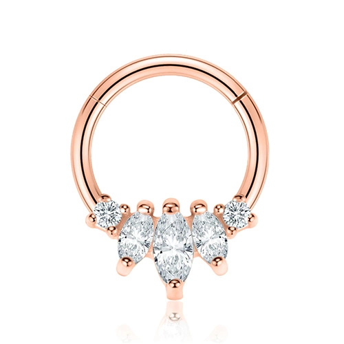 Rose gold clicker ring with white cubic zirconia - K-038