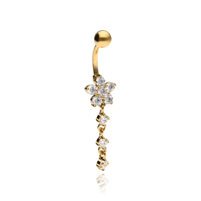 Silver zirconia flower Belly button ring - KP-037