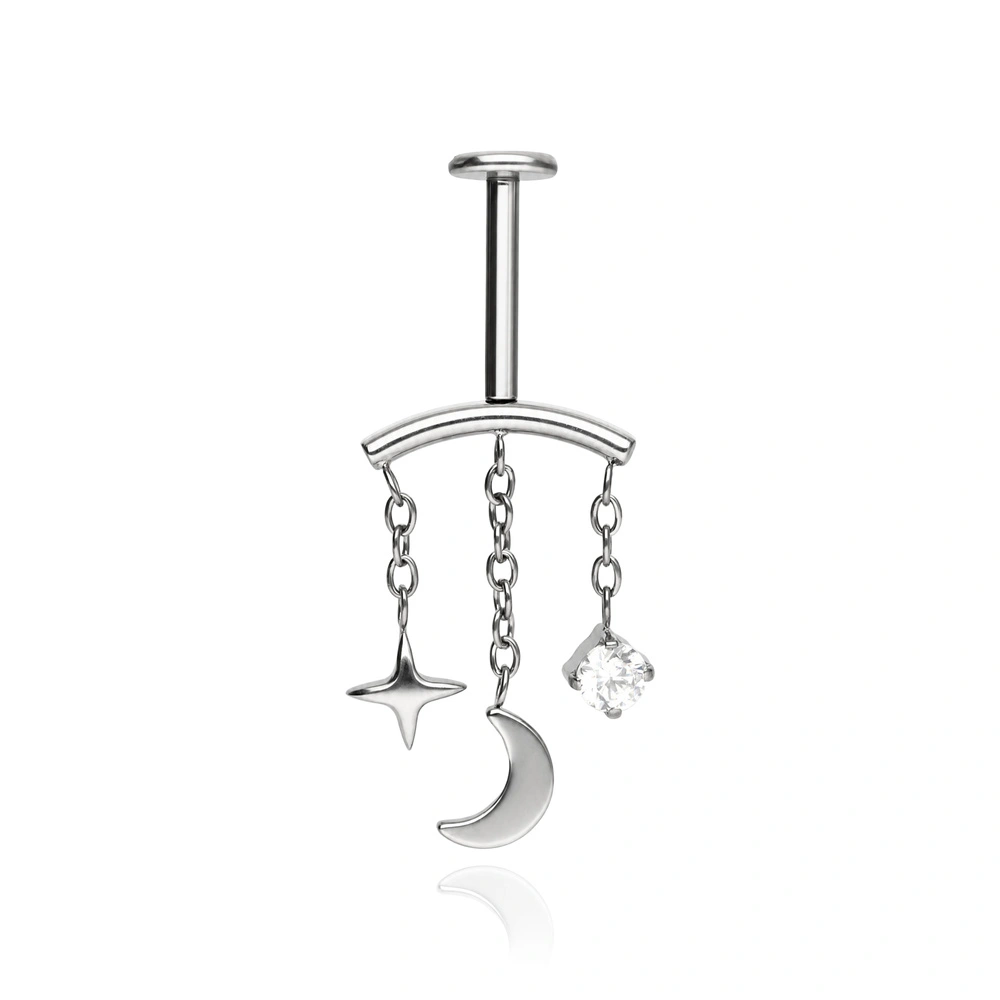 Titanium labret PUSH IN with a blue iridescent decoration - silver