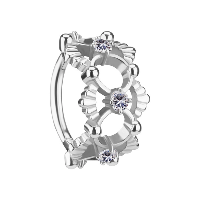 Piercing ring clicker ornamental with white zircons - CoCr NF - silver - K-069