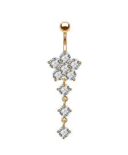 Belly button ring flower earring with zircons rose gold - KP-037